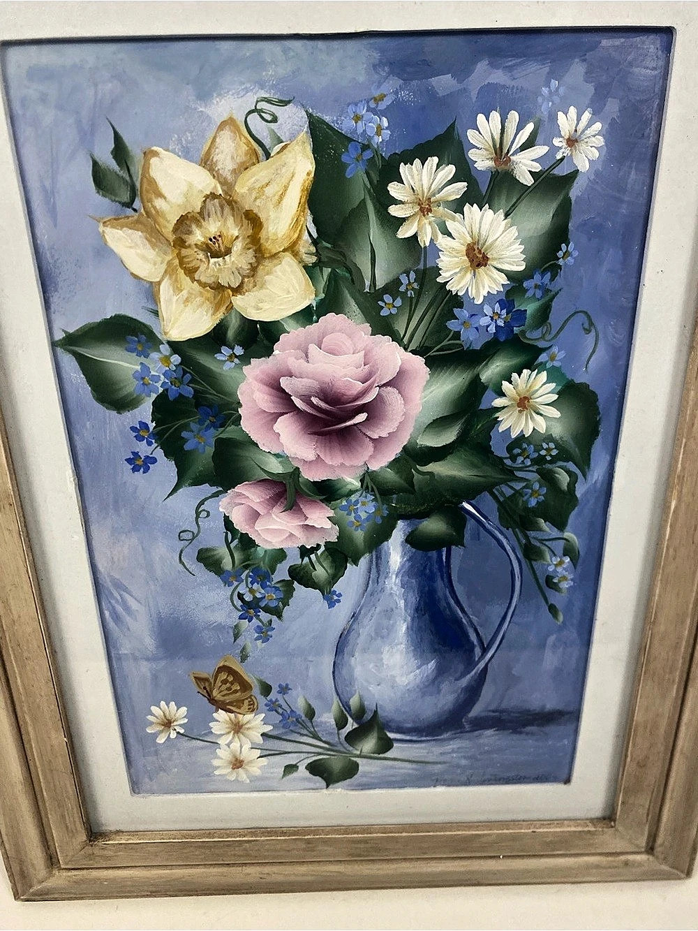 Original Watercolor Florals In Blue Pitcher
Signed Nancy V. Livingston 2004
